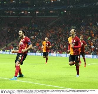 UEFA Champions League Group C football match between Galatasaray and Benfica at Turk Telekom Arena in Istanbul, Turkey, 21 October 2015. Final Score: Galatasaray 2 - Benfica 1 Pictured: Umut Bulut and Selcuk Inan of Galatasaray.