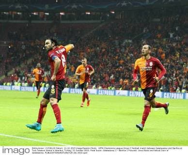 UEFA Champions League Group C football match between Galatasaray and Benfica at Turk Telekom Arena in Istanbul, Turkey, 21 October 2015. Final Score: Galatasaray 2 - Benfica 1 Pictured: Umut Bulut and Selcuk Inan of Galatasaray.