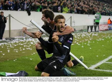 Mönchengladbach , Fussball, UEFA Champions League, Saison 2015 2016, Gruppe D, Spieltag 4, Borussia Mönchengladbach vs Juventus Turin , 03.11.2015, stadion am Borussia Park, Mönchengladbach, Havard Nortveit, fabian johnson beide Gladbach, torjubel