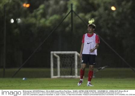 DUBAI, UNITED ARAB EMIRATES - NOVEMBER 04: (CHINA OUT) Zheng Zhi of Guangzhou Evergrande in action during the training session ahead of the final match between Al Ahli and Guangzhou Evergrande as part of 2015 AFC Champions League on November 4, 2015 in Dubai, United Arab Emirates. CFP475416891