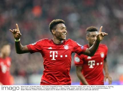 Fussball, Champions League, 2015 2016, Herren, Gruppenphase, 4. Spieltag, 04.11.2015, FC Bayern München - FC Arsenal London 5-1, v. Aktion, Freude, jubeln, Jubel nach Tor zum 3-0, Torschuetze David Alaba, FC Bayern München,