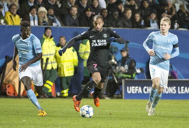 Malmoe Sweden 2015-11-25 Champions League 2015 16 Malmö FF(SWE) vs PSG(F) Lucas scored (PSG) 0-5 - 4.04937164