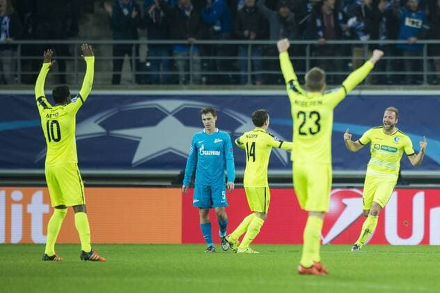 - GENT, BELGIUM: Gent s Laurent Depoitre celebrate after scoring during a soccer game between Belgian team KAA Gent and Russian club FC Zenit Saint Petersburg, Wednesday 09 December 2015, in Gent, the sixth and last day of the group stage the UEFA Champions League competition, in group H. JASPERxJACOBS x04754585x