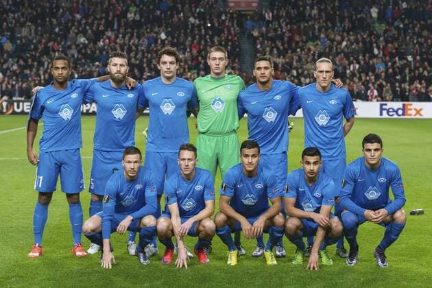(Top Row L-R) Ola Kamara of Molde FK, Joona Toivio of Molde FK, Vegard Forren of Molde FK, goalkeeper Ethan Horvath of Molde FK, Ruben Gabrielsen of Molde FK, Per Egil Flo of Molde FK (Front row L-R) Martin Linnes of Molde FK, Mattias Mostrom of Molde FK, Harmeet Singh of Molde FK, Etzaz Hussain of Molde FK, Mohamed Elyounoussi of Molde FK during the UEFA Europa League match between Ajax Amsterdam and Molde FK on December 10, 2015 at the Amsterdam Arena at Amsterdam, The Netherlands. Ajax v Molde FK UEFA Europa League 2015 2016 xVIxxIVx 4683624
