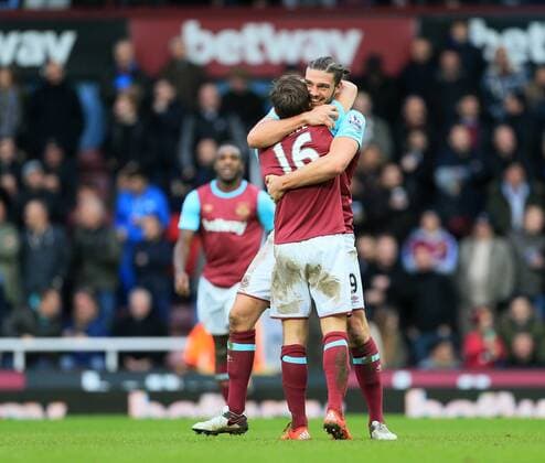 West Ham s Andy Carroll celebrates scoring his sides second goal Barclays Premier League - West Ham United vs Liverpool - Upon Park - England - 2nd January 2016 - Picture - David Klein Sportimage EDITORIAL USE ONLY. No use with unauthorised audio, video, data, fixture lists, club league logos or live services. Online in-match use limited to 120 images, no video emulation. No use in betting, games or single club league player publications.