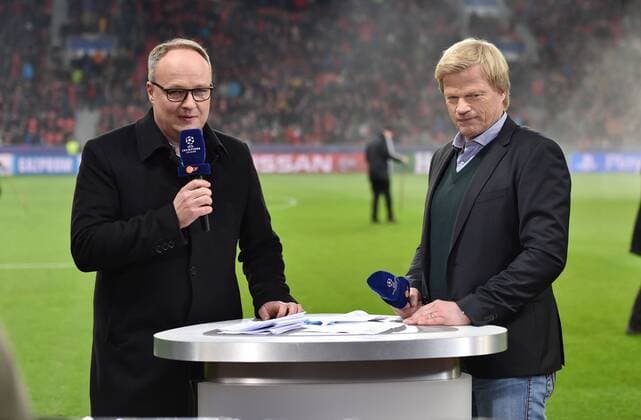 09.12.2015, Fussball, Saison 2015 2016, Champions League, 2015 16, Vorrunde, Bayer 04 Leverkusen - FC Barcelona Barca 1:1, ZDF Moderator Oliver Welke, li., und ZDF Fussball Experte Oliver Kahn