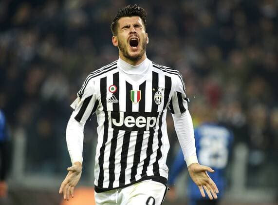 Alvaro Morata Juventus 2-0, goal celebration, Torino 27-01-2016, Juventus Stadium, Football Calcio 2015 2016 Coppa Italia, Juventus - Inter, filippoxalfero