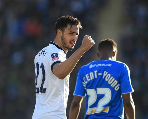 Tottenham s Nacer Chadli celebrates scoring his sides third goal FA Cup Fourth Round - Colchester United vs Tottenham Hotspur - Weston Homes Community Stadium -England -29th January 2016 - Picture David Klein Sportimage EDITORIAL USE ONLY. No use with unauthorised audio, video, data, fixture lists, club league logos or live services. Online in-match use limited to 120 images, no video emulation. No use in betting, games or single club league player publications.