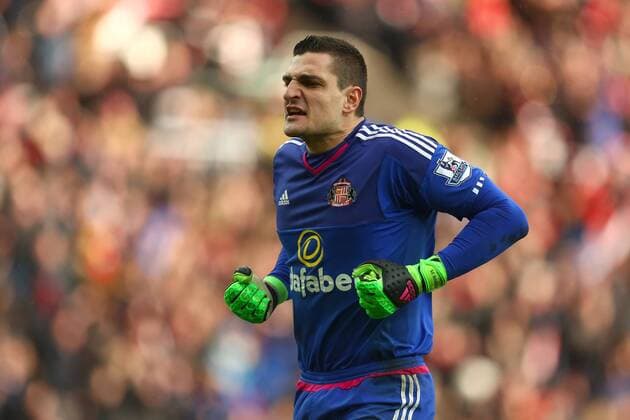 Vito Mannone of Sunderland celebrates his sides winning goal - Barclay s Premier League - Sunderland vs Manchester United ManU - Stadium of Light - Sunderland - 13 02 2016 Pic Philip Oldham SportImage EDITORIAL USE ONLY. No use with unauthorised audio, video, data, fixture lists, club league logos or live services. Online in-match use limited to 120 images, no video emulation. No use in betting, games or single club league player publications.