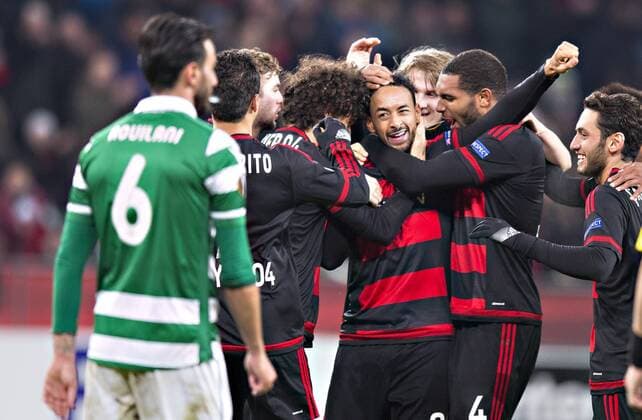 Leverkusen, 25.02.2016, BayArena Torjubel: Karim Bellarabi (Bayer) Bayer Leverkusen - Sporting Lissabon mm
