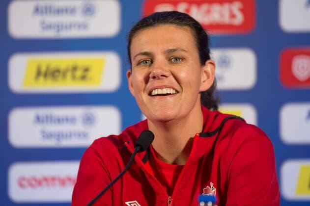 Christine Sinclair (Kapitän Kanada) Albufeira, Portugal, 08.03.2016 - Fussball, Frauenfussball, Algarve Cup 2016, Abschlusspressekonferenz, Fussball, Frauenfussball, Algarve Cup 2016, Abschlusspressekonferenz, xKLx