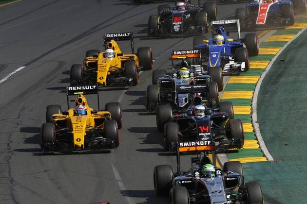 Motorsports: FIA Formula One World Championship WM Weltmeisterschaft 2016, Grand Prix of Australia, 14 Fernando Alonso (ESP, McLaren Honda Formula 1 Team), 30 Jolyon Palmer (GBR, Renault Formula 1 Team), 11 Sergio Perez (MEX, Sahara Force India F1 Team), 20 Kevin Magnussen (DEN, Renault Sport Formula 1 Team), 9 Marcus Ericsson (SWE, Sauber F1 Team), xHOCHxZWEIx