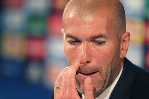 Zinedine Zidane (Trainer Real), bei der Pressekonferenz VfL Wolfsburg - Real Madrid CF Champions League 2015 2016, Viertelfinale, Hinspiel, Fussball, men, Maenner, Herren, soccer, Ergebnis, result Wolfsburg, 6.4.2016
