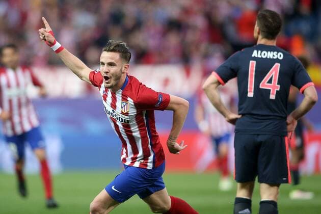 Madrid 27.04.2016, Estadio Vicente Calderon, Madrid, ESP, UEFA CL, Atletico Madrid vs FC Bayern Muenchen, Halbfinale, Hinspiel, im Bild Atletico de Madrid s Saul Niguez celebrates goal during the UEFA Champions League semi Final, 1st Leg match between Atletico Madrid and FC Bayern Munich at the Estadio Vicente Calderon in Madrid, Spain on 2016 04 27. Copyright: Eibner-Pressefoto EX_ACE