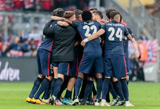 03.05.2016, Allianz Arena, Muenchen, GER, UEFA CL, FC Bayern Muenchen vs Atletico Madrid, Halbfinale, Rueckspiel, im Bild Jubel bei Atletico nach dem Finaleinzug Atletico Celebrates during the UEFA Champions League semi Final, 2nd Leg match between FC Bayern Munich and Atletico Madrid at the Allianz Arena in Muenchen, Germany on 2016 05 03. Muenchen EP_fei