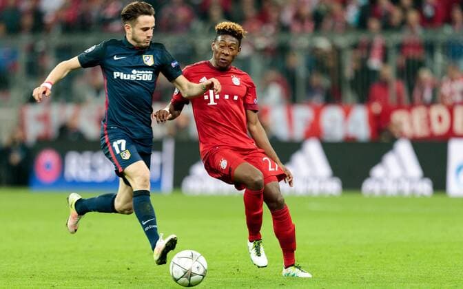 03.05.2016, Allianz Arena, Muenchen, GER, UEFA CL, FC Bayern Muenchen vs Atletico Madrid, Halbfinale, Rueckspiel, im Bild Saul (Atletico Madrid), David Alaba (FC Bayern Muenchen) Saul (Atletico Madrid) David Alaba (FC Bayern Muenchen) during the UEFA Champions League semi Final, 2nd Leg match between FC Bayern Munich and Atletico Madrid at the Allianz Arena in Muenchen, Germany on 2016 05 03. Muenchen EP_fei