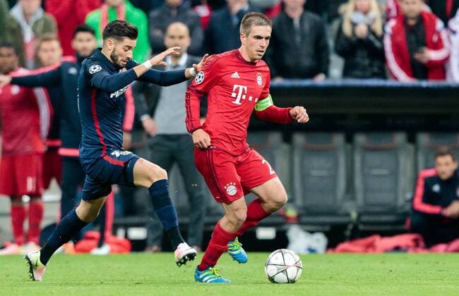 03.05.2016, Allianz Arena, Muenchen, GER, UEFA CL, FC Bayern Muenchen vs Atletico Madrid, Halbfinale, Rueckspiel, im Bild Yannick Ferreira Carrasco (Atletico Madrid), Philipp Lahm (FC Bayern Muenchen) Yannick Ferreira Carrasco (Atletico Madrid) Philipp Lahm (FC Bayern Muenchen) during the UEFA Champions League semi Final, 2nd Leg match between FC Bayern Munich and Atletico Madrid at the Allianz Arena in Muenchen, Germany on 2016 05 03. Muenchen EP_fei