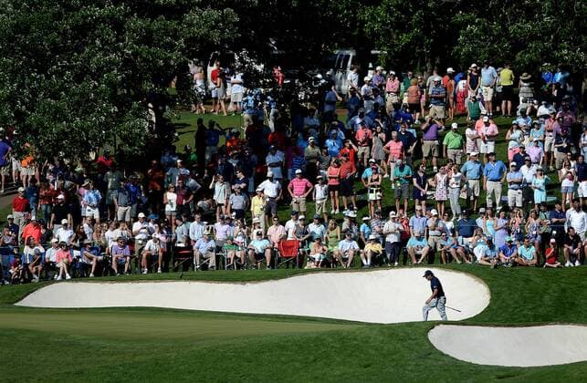 May 7, 2016 - Charlotte, NC, USA - Phil Mickelson, lower right, walks along a sand trap on the 14th green in the third round of the Wells Fargo Championship at Quail Hollow Club in Charlotte, N.C., on Saturday, May 7, 2016. Wells Fargo Championship, third round - ZUMAm67_
