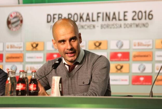 Fußball, Champions League, Pep Guardiola - PK FC Bayern München in Turin GER, DFB Pokal Finale, 2016, FC Bayern Muenchen vs. Borussia Dortmund 21.05.2016, OLympiastadion, Berlin, GER, DFB Pokal Finale, 2016, FC Bayern Muenchen vs. Borussia Dortmund, im Bild nordphotox xEngler