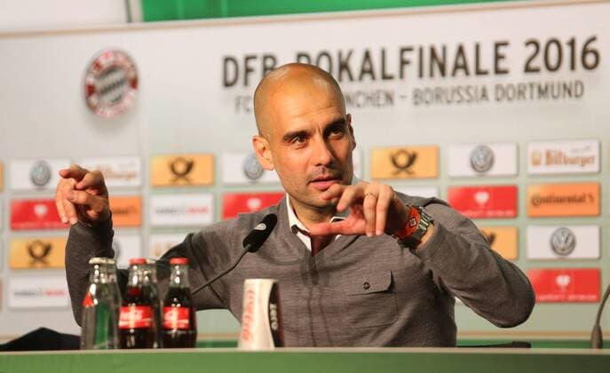 Fußball, Champions League, Pep Guardiola - PK FC Bayern München in Turin GER, DFB Pokal Finale, 2016, FC Bayern Muenchen vs. Borussia Dortmund 21.05.2016, OLympiastadion, Berlin, GER, DFB Pokal Finale, 2016, FC Bayern Muenchen vs. Borussia Dortmund, im Bild nordphotox xEngler