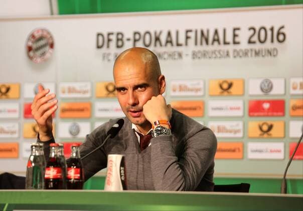 Fußball, Champions League, Pep Guardiola - PK FC Bayern München in Turin GER, DFB Pokal Finale, 2016, FC Bayern Muenchen vs. Borussia Dortmund 21.05.2016, OLympiastadion, Berlin, GER, DFB Pokal Finale, 2016, FC Bayern Muenchen vs. Borussia Dortmund, im Bild nordphotox xEngler