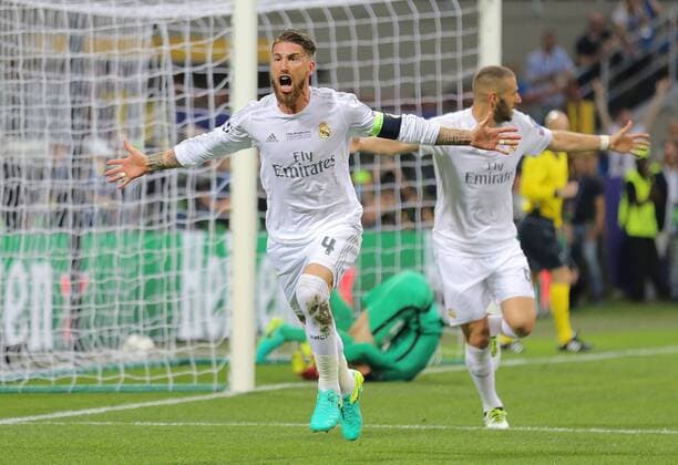 Sergio RAMOS, Real Madrid 4 Torjubel, Jubel nach dem Tor zum 1-0 Jubel, Freude, Emotionen, Feiern, Lachen, jubelt, freuen, reisst die Arme hoch, ballt die Faust REAL MADRID - ATLETICO MADRID Fussball UEFA Champions League, Final, Milano, Italy, June 28th, 2016 CL Saison 2015 2016