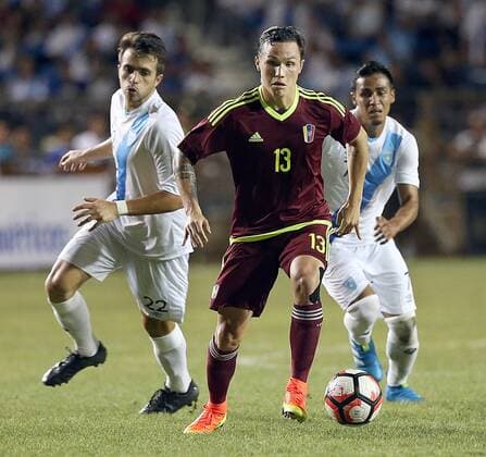 June 1, 2016 - Fort Lauderdale, FL, USA - Venezuela s Luis Manuel Seixas (13) drives the ball, chased by Guatemala s Rodrigo Saravia (22) and Luis F. Martinez during the second half of a friendly match, in preparation for the upcoming Copa America, at Lockhart Stadium in Fort Lauderdale, Fla., on Wednesday, June 1, 2016. Guatemala v. Venezuela - ZUMAm67_