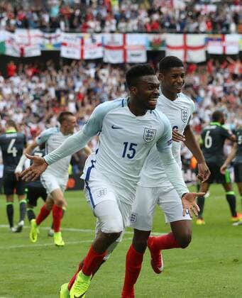 Daniel Sturridge of England celebrates scoring the winning goal during the UEFA European Championship EM Europameisterschaft 2016 match at the Stade Felix Bollaert-Delelis, Lens. Picture date June 16th, 2016 Pic David Klein Sportimage EDITORIAL USE ONLY. No use with unauthorised audio, video, data, fixture lists, club league logos or live services. Online in-match use limited to 120 images, no video emulation. No use in betting, games or single club league player publications.