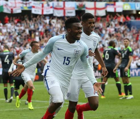 Daniel Sturridge of England celebrates scoring the winning goal during the UEFA European Championship EM EURO Länderspiel Nationalteam Europameisterschaft 2016 match at the Stade Felix Bollaert-Delelis, Lens. Picture date June 16th, 2016 Pic David Klein Sportimage EDITORIAL USE ONLY. No use with unauthorised audio, video, data, fixture lists, club league logos or live services. Online in-match use limited to 120 images, no video emulation. No use in betting, games or single club league player publications.