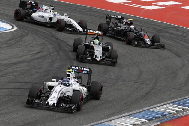 Motorsports: FIA Formula One World Championship WM Weltmeisterschaft 2016, Grand Prix of Germany, 77 Valtteri Bottas (FIN, Williams Martini Racing), 27 Nico Hulkenberg (GER, Sahara Force India F1 Team), 22 Jenson Button (GBR, McLaren Honda Formula 1 Team), 19 Felipe Massa (BRA, Williams Martini Racing), xHOCHxZWEIx