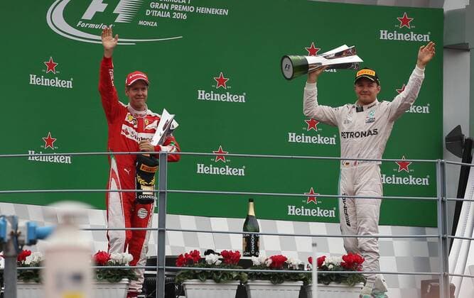 Podium, Nico Rosberg; Mercedes Grand Prix,Sebastian Vettel, Scuderia Ferrari, formula 1 GP, Italien in Monza, 04.09.2016 Photo:mspb Jerry Andre Podium, Nico Rosberg; Mercedes Grand Prix,Sebastian Vettel, formula 1 GP, Italien