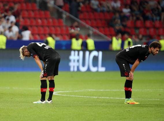 14.09.2016, xovx, Fussball UEFA Champions League, Bayer 04 Leverkusen - ZSKA Moskau, emspor , v.l. Kevin Kampl (Bayer 04 Leverkusen), Admir Mehmedi (Bayer 04 Leverkusen) enttaeuscht, enttaeuscht schauend, dissapointed, nach dem 2:2 gegen ZSKA Moskau, Freisteller. Leverkusen