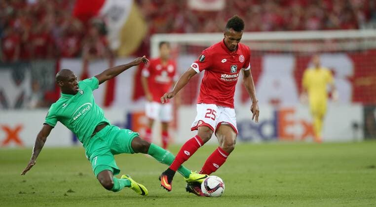 UEFA Europa League, 1. FSV Mainz 05 - AS St. Etienne, 1. Spieltag, Gruppenphase, Gruppe C, Saison 2016 2017 , 15.09.2016 in Mainz (GER), xmdx, Bryan DABO (7, St. Etienne), Jean-Philippe GBAMIN (25, Mainz 05) 1. FSV Mainz 05 - AS St. Etienne