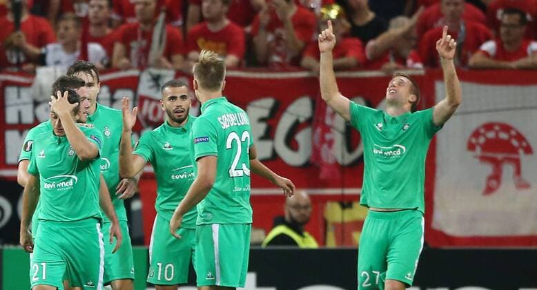 UEFA Europa League, 1. FSV Mainz 05 - AS St. Etienne, 1. Spieltag, Gruppenphase, Gruppe C, Saison 2016 2017 , 15.09.2016 in Mainz (GER), xmdx, 1-1 Ausgleich durch Robert BERIC (27, St. Etienne) rechts hinten, torjubel 1. FSV Mainz 05 - AS St. Etienne