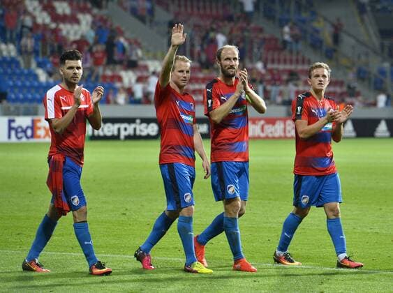 From left: Michal Duris, David Limbersky, Roman Hubnik, Jan Kopic of Viktoria Pilsen gestures after the UEFA Europe League, group E, 1st round match FC Viktoria Plzen vs AS Roma, in Pilsen, Czech Republic, on Thursday, September 15, 2016. (CTKxPhoto MiroslavxChaloupka) CTKPhotoP201609151031201 CHA 13