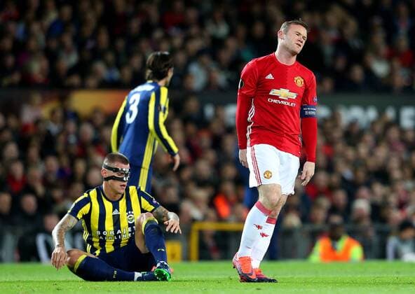 Wayne Rooney of Manchester United ManU reacts after giving away a foul during the UEFA Europa League match at Old Trafford, Manchester. Picture date: October 20th, 2016. Pic Matt McNulty Sportimage EDITORIAL USE ONLY. No use with unauthorised audio, video, data, fixture lists, club league logos or live services. Online in-match use limited to 120 images, no video emulation. No use in betting, games or single club league player publications.