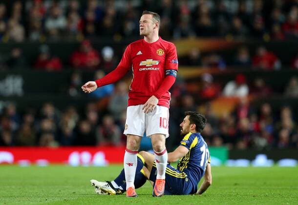 Wayne Rooney of Manchester United ManU reacts during the UEFA Europa League match at Old Trafford, Manchester. Picture date: October 20th, 2016. Pic Matt McNulty Sportimage EDITORIAL USE ONLY. No use with unauthorised audio, video, data, fixture lists, club league logos or live services. Online in-match use limited to 120 images, no video emulation. No use in betting, games or single club league player publications.