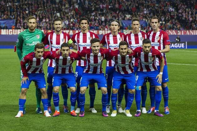 Atletico de Madrid Team: Jan Oblak, Diego Godin, Filipe Luis, Koke, Antoine Griezmann, Saul Niguez, Fernando Torres, Yannick Carrasco, Gabi Fernandez, Stefan Savic and Sime Vrsaljko during the match of UEFA Champions League between Atletico de Madrid and FC Rostov, at Vicente Calderon Stadium, Madrid, Spain. November 01, 2016. (20161101023)