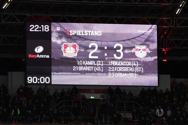 Fussball, 1.BL Saison 2016 2017, Spieltag 11, , Bayer 04 Leverkusen-RB Leipzig , 18.11.2016, BayArena, Leverkusen, Endstand, Ergebnis, 2:3 ,