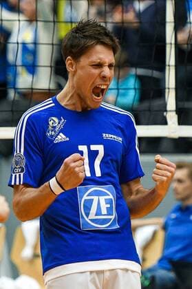 GER, 2017 CEV Volleyball Champions League, CEV, VfB Friedrichshafen (GER) vs Hypo Tirol Innsbruck (AUT) 20.11.2016, ZF Arena, Friedrichshafen, GER, 2017 CEV Volleyball Champions League, CEV, VfB Friedrichshafen (GER) vs Hypo Tirol Innsbruck (AUT), im Bild extreme Freude bei Tomas Kocian (Friedrichshafen, 17) nordphotoxHafner