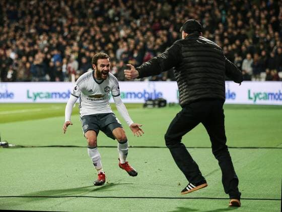 Manchester United ManU s Juan Mata celebrates scoring his sides opening goal during the Premier League match at the London Stadium, London. Picture date January 2nd, 2017 Pic David Klein Sportimage EDITORIAL USE ONLY. No use with unauthorised audio, video, data, fixture lists, club league logos or live services. Online in-match use limited to 120 images, no video emulation. No use in betting, games or single club league player publications.