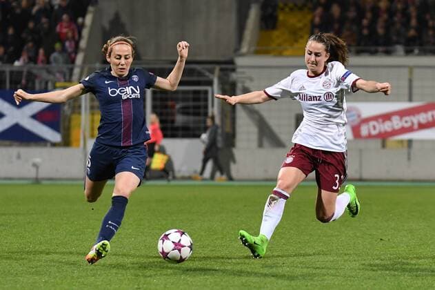 Bilder des Tages - SPORT v.li.: Sabrina Dalannoy (Paris Saint-Germain, PSG, 5) Sara Ilonka Däbritz (Sara Daebritz, FC Bayern München, FCB, 33) im Zweikampf, Duell, duel, tackle, Dynamik, Action, Aktion, Fussball, UEFA Women s Champions League, FC Bayern München - Paris Saint-Germain, xslx
