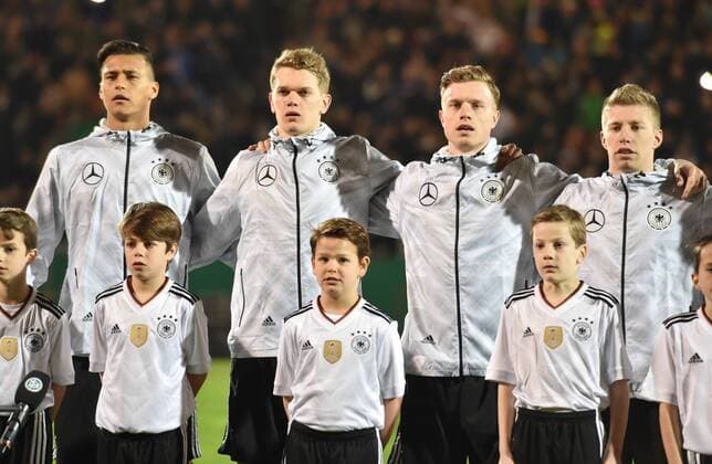 24.03.2017, Fussball U21 U 21 Laenderspiel 2017, Deutschland - England 1:0, v.li., Davie Selke (Deutschland), Matthias Ginter (Deutschland), Yannick Gerhardt (Deutschland), Mitchell Weiser (Deutschland)