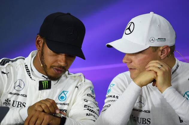 Lewis Hamilton (GB 44), Mercedes AMG Petronas Motorsport, Valtteri Bottas (FIN 77), Mercedes AMG Petronas Motorsport, Pressekonferenz, Petronas Motorsport, Grosser Preis von China 2017, Qualifying, Motorsport, Formel 1,08.04.2017, Shanghai Copyright: xAndre Eibner-Pressefotox EP_JAE