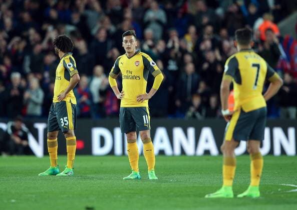 Arsenal s Mesut Ozil looks on dejected after going 1-0 down during the Premier League match at Selhurst Park Stadium, London. Picture date: April 10th, 2017. Pic credit should read: David Klein Sportimage EDITORIAL USE ONLY. No use with unauthorised audio, video, data, fixture lists, club league logos or live services. Online in-match use limited to 120 images, no video emulation. No use in betting, games or single club league player publications.