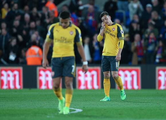 Arsenal s Mesut Ozil looks on dejected after going 1-0 down during the Premier League match at Selhurst Park Stadium, London. Picture date: April 10th, 2017. Pic credit should read: David Klein Sportimage EDITORIAL USE ONLY. No use with unauthorised audio, video, data, fixture lists, club league logos or live services. Online in-match use limited to 120 images, no video emulation. No use in betting, games or single club league player publications.