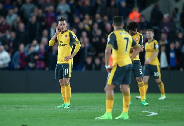 Arsenal s Mesut Ozil looks on dejected after going 1-0 down during the Premier League match at Selhurst Park Stadium, London. Picture date: April 10th, 2017. Pic credit should read: David Klein Sportimage EDITORIAL USE ONLY. No use with unauthorised audio, video, data, fixture lists, club league logos or live services. Online in-match use limited to 120 images, no video emulation. No use in betting, games or single club league player publications.