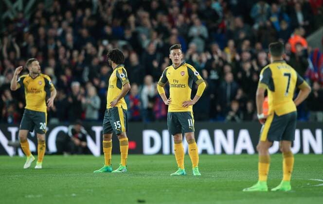 Arsenal s Mesut Ozil looks on dejected after going behind during the Premier League match at Selhurst Park Stadium, London. Picture date: April 10th, 2017. Pic credit should read: David Klein Sportimage EDITORIAL USE ONLY. No use with unauthorised audio, video, data, fixture lists, club league logos or live services. Online in-match use limited to 120 images, no video emulation. No use in betting, games or single club league player publications.