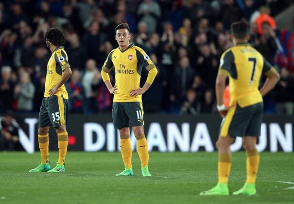 Arsenal s Mesut Ozil looks on dejected after going behind during the Premier League match at Selhurst Park Stadium, London. Picture date: April 10th, 2017. Pic credit should read: David Klein Sportimage EDITORIAL USE ONLY. No use with unauthorised audio, video, data, fixture lists, club league logos or live services. Online in-match use limited to 120 images, no video emulation. No use in betting, games or single club league player publications.