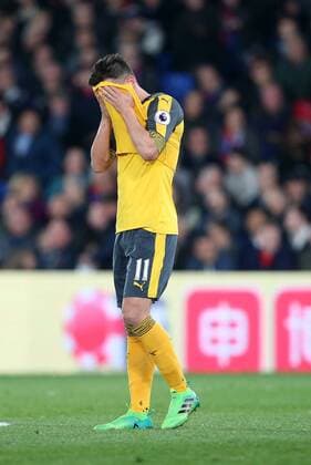 Arsenal s Mesut Ozil looks on dejected during the Premier League match at Selhurst Park Stadium, London. Picture date: April 10th, 2017. Pic credit should read: David Klein Sportimage EDITORIAL USE ONLY. No use with unauthorised audio, video, data, fixture lists, club league logos or live services. Online in-match use limited to 120 images, no video emulation. No use in betting, games or single club league player publications.